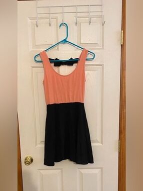Peach and Black Fit-and-Flare Dress